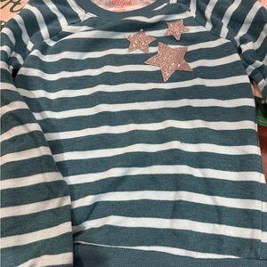 Cat & Jack Teal and White Striped Long Sleeve Tee with Glitter Stars